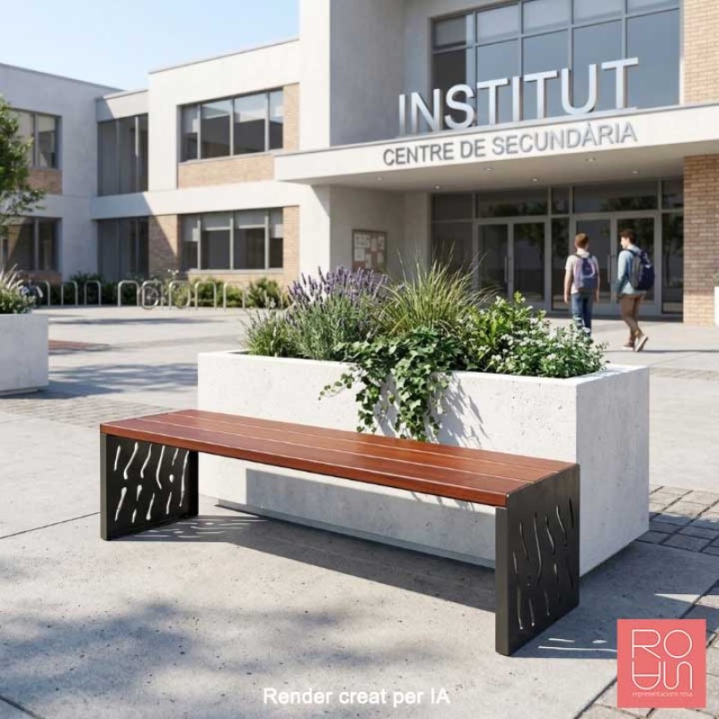 Banqueta urbana Venècia d'acer i fusta exòtica